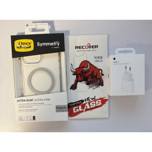 ערכת אביזרים OtterBox כיסוי + מגן מסך זכוכית + מטען מקורי אפל