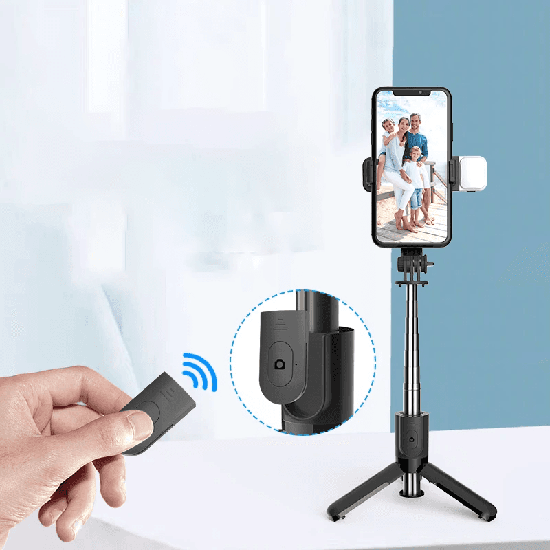 חצובת מוט סלפי לסמארטפונים עם שלט רחוק Bluetooth ותאורת LED כפולה בראש החצובה Power-Tech L12D